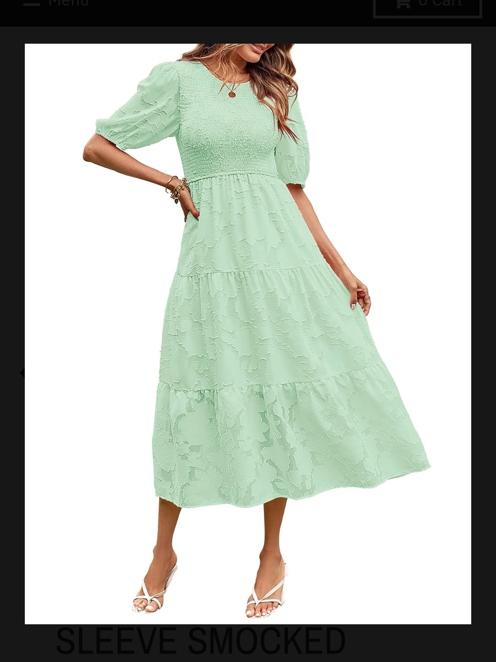 NWT MEROKEETY Sage Mint Smocked Lace Boho Midi Dress Size M